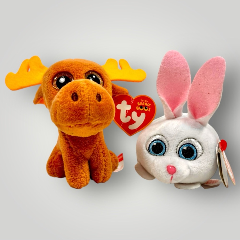 Ty Secret Life of Pets Rabbit Snow Ball Plush & Ty Moose Chocolate Lot of 2